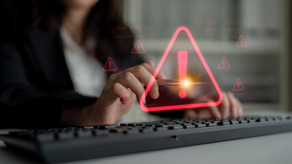 Cybersecurity alert warning showing red cyber for data breach, network threat, and cyber security system vulnerability with emphasis on security risk, caution, digital protection Latch © InfiniteFlow