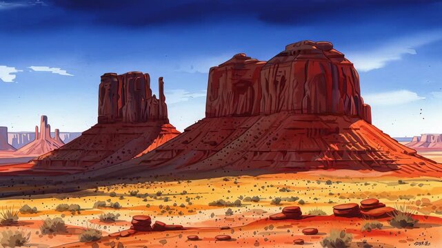 Valley shadow timelapse shows dark blue shadow moving and changing shape on red desert ground with quick sun movement