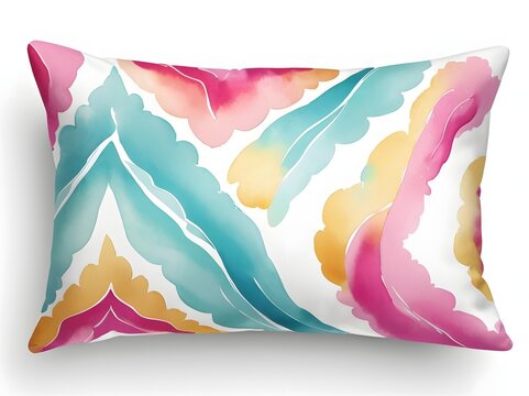 Abstract watercolor cushion with colorful vibrant pattern