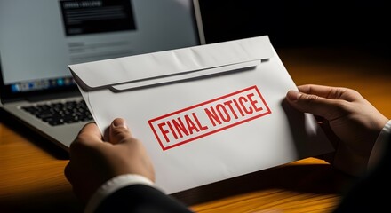 Person holding a 'FINAL NOTICE' letter, indicating urgent financial concerns or overdue payments.