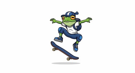 Fototapeta premium Adventurous Frog Skateboarder Performing Dynamic Stunts with Style and Safety