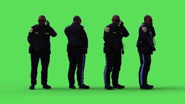 Police man idle. Green screen isolate.