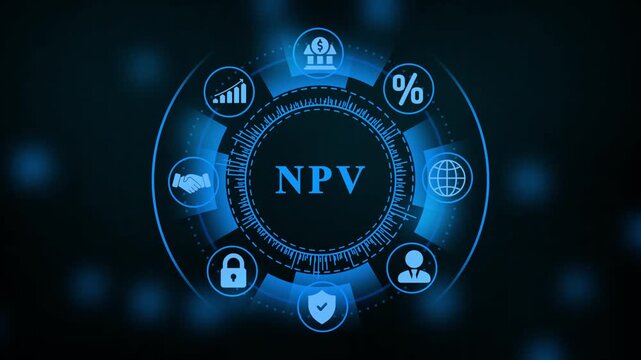NPV financial metric concept with icons in a circle
