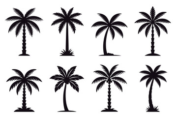 Obraz premium Palm tree vector silhouettes for summer vacation and tropical design elements collection isolated set