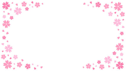 Spring Sakura corner frame background for poster, web design, card. Falling Japanese cherry blossoms vector illustration