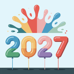 Obraz premium 2027 Color Splash Celebration Typography. Vibrant 2027 typography surrounded by colorful splash shapes. Perfect for festive designs, New Year promotions and celebration graphics.