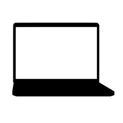 Solid black vector laptop silhouette on white background, minimalist design, tech symbol