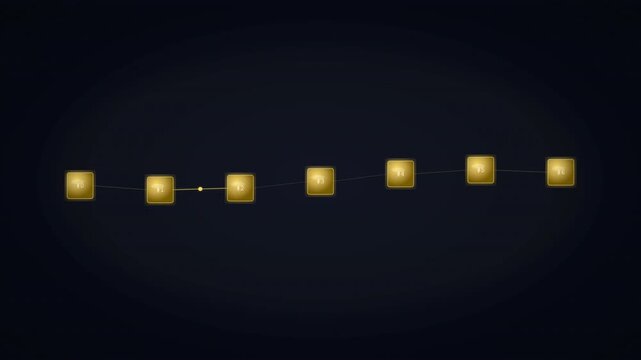 Blockchain Chain Abstract Seamless Animation, Slow Bold Metallic Gold Dynamic Technology Background