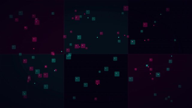 Blockchain Nodes Abstract Seamless Animation, Fast Chaotic Cyber Pink Teal Dynamic Technology Background