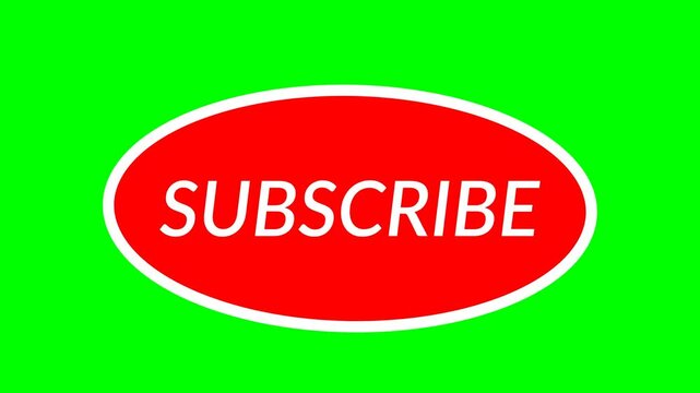Seamless looping 4k animation of white subscribe text on a red oval shape pulsing and swaying gently, isolated on a green screen background for professional social media video production
