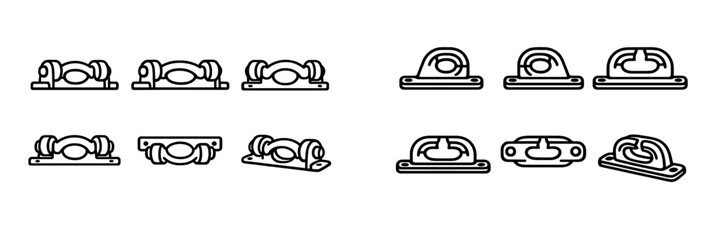 Marine hardware fairlead and rope guide icons for boat rigging and nautical equipment set on white background © PAPA STOCK