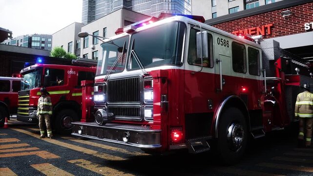 fire truck near the fire station. Fire department.