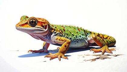 Fototapeta premium Vibrant Gecko Portrait - Detailed Watercolor Illustration on White.
