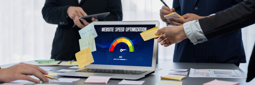 Computer software evaluating website loading speed. Concept of improving website loading speed brisk.