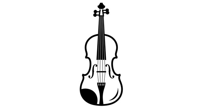 Elegant black and white outline of a classical violin, a stringed musical instrument icon for concert, orchestra, and music themes