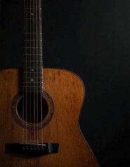 Fototapeta premium Acoustic Guitar Close-Up - Musical Instrument in Dark Setting.