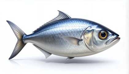 Fototapeta premium Freshly Caught Silver Fish Isolated on a Clean White Background.