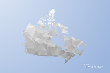 Naklejka premium Canada Map - polygon style vector illustration in gray, white and blue tone, low-poly geometric design, minimal silhouette, suitable for infographic and modern design.
