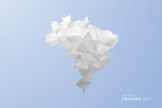 Brazil Map - polygon style vector illustration in gray, white and blue tone, low-poly geometric design, minimal silhouette, suitable for infographic and modern design.
