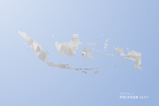 Indonesia Map - polygon style vector illustration in gray, white and blue tone, low-poly geometric design, minimal silhouette, suitable for infographic and modern design.