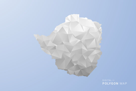 Zimbabwe Map - polygon style vector illustration in gray, white and blue tone, low-poly geometric design, minimal silhouette, suitable for infographic and modern design.