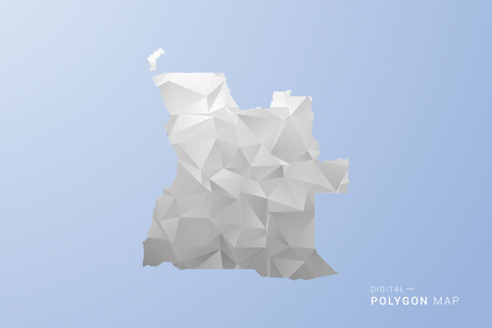 Angola Map - polygon style vector illustration in gray, white and blue tone, low-poly geometric design, minimal silhouette, suitable for infographic and modern design.