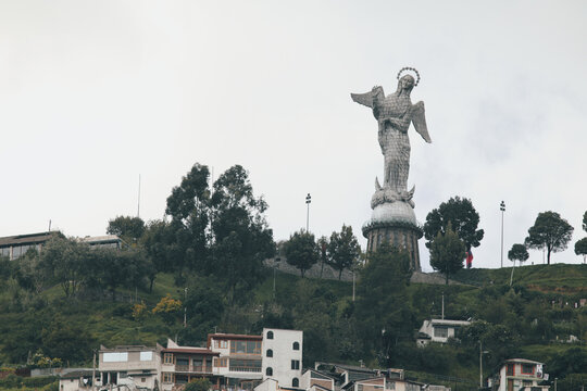 The iconic Virgin of El Panecillo statue towers over Quito from its volcanic hill. This aluminum masterpiece features a winged Mary standing atop a globe, overlooking the city s historic center.