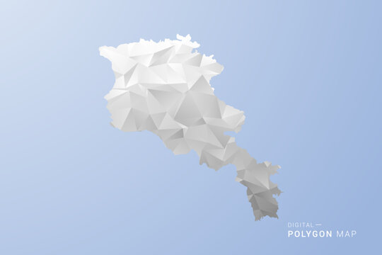 Armenia Map - polygon style vector illustration in gray, white and blue tone, low-poly geometric design, minimal silhouette, suitable for infographic and modern design.