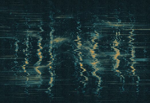 Abstract glitch texture with teal noise and yellow waveform distortion