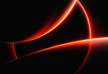 Red neon curved light trails on black background with retro scanline effect © DesignSells