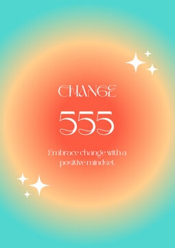 Modern abstract poster with Angel Numbers. Angel No 333 Change. Gradient aura, colorful and bright background, printable poster templates ready layout, trendy collection. Positive energy art