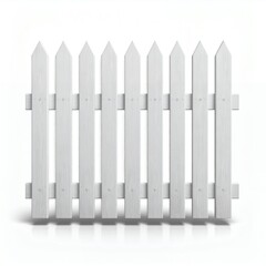 White Picket Fence Section Isolated on White Background.