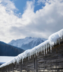 Beautiful icicles on a hut in the Austrian Alps.