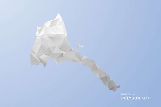 Eritrea Map - polygon style vector illustration in gray, white and blue tone, low-poly geometric design, minimal silhouette, suitable for infographic and modern design.