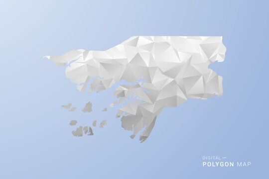 Guinea-Bissau Map - polygon style vector illustration in gray, white and blue tone, low-poly geometric design, minimal silhouette, suitable for infographic and modern design.