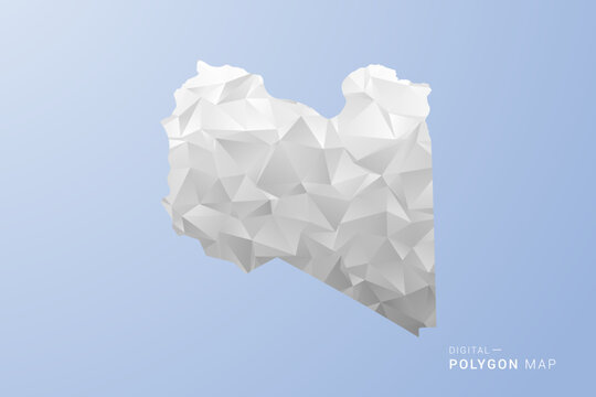 Libya Map - polygon style vector illustration in gray, white and blue tone, low-poly geometric design, minimal silhouette, suitable for infographic and modern design.
