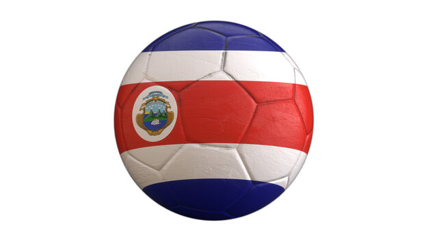 Costa Rica flag soccer ball isolated on light gray background, national football concept, 3D sports illustration