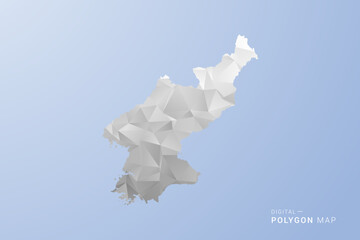 North Korea Map - polygon style vector illustration in gray, white and blue tone, low-poly geometric design, minimal silhouette, suitable for infographic and modern design.