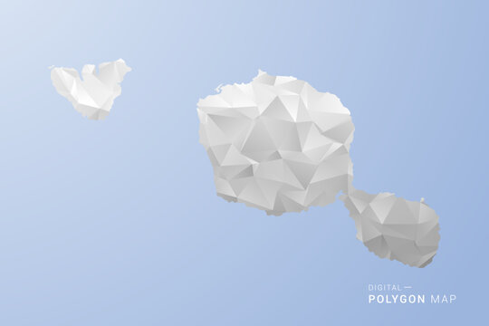 French Polynesia Map - polygon style vector illustration in gray, white and blue tone, low-poly geometric design, minimal silhouette, suitable for infographic and modern design.