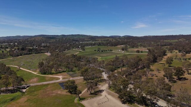 South Para Reservoir Reserve, Williamstown, South Australia &ndash; 4K aerial drone footage of winding reservoir lake, forest landscape and scenic water catchment area