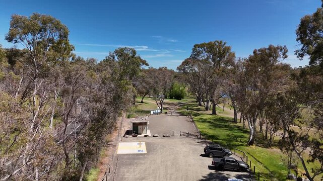 South Para Reservoir Reserve, Williamstown, South Australia &ndash; 4K aerial drone footage of winding reservoir lake, forest landscape and scenic water catchment area