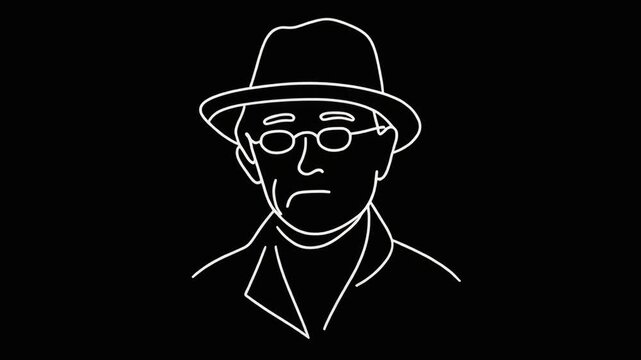 Animated man wearing glasses and hat.