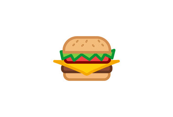 A delicious illustration of a cheeseburger with lettuce, tomato, and cheese on a bun.