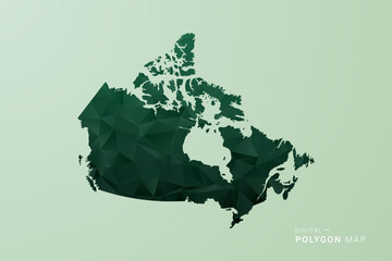 Naklejka premium Canada Map - Green Polygon Style Vector Illustration, Low Poly Geometric Design with Clean Silhouette on soft green Background.