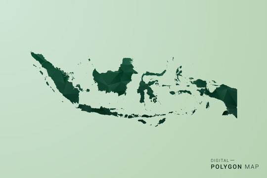 Indonesia Map - Green Polygon Style Vector Illustration, Low Poly Geometric Design with Clean Silhouette on soft green Background.