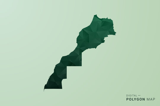 Morocco Map - Green Polygon Style Vector Illustration, Low Poly Geometric Design with Clean Silhouette on soft green Background.