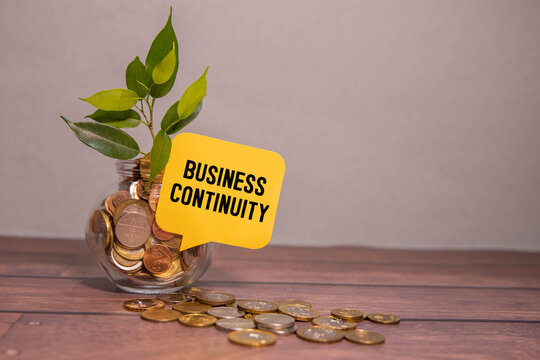 Money tree, coins, and the inscription Business Continuity on a sticker