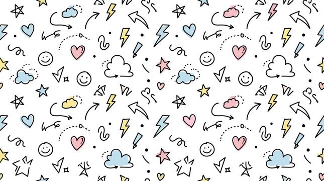 Sketch Style Doodle Pattern &ndash; Seamless Cute Vector Background