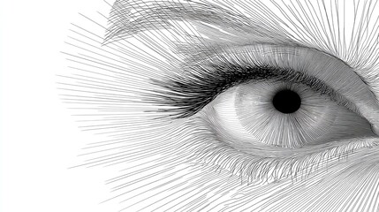Obraz premium Detailed close up rendering of a human eye constructed entirely from fine parallel lines
