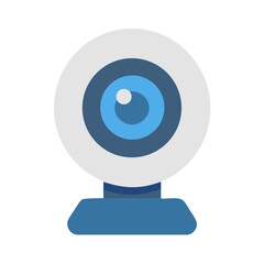 Simplified Icon of a Webcam on Black Background, Flat and Modern Style